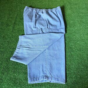 Basic Editions Plus Size XXL Blue Denim Capri Pants Elastic Waist Cargo Pockets